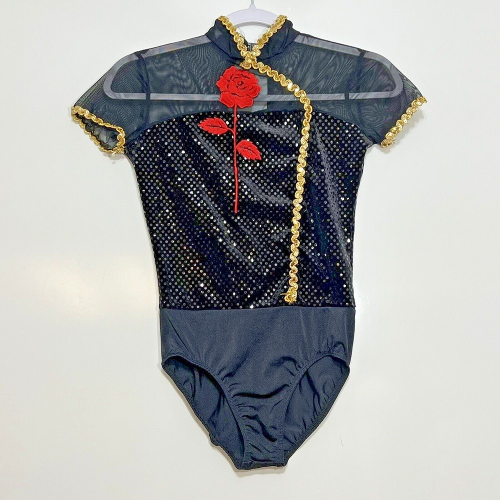 Elegant Black and Gold Kids Dance Costume